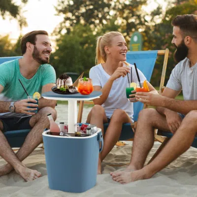 Hivvago 3-in-1 Portable Cooler Bar Table With Bottle Opener And Lift Top Lid For Camping Poolside-blue