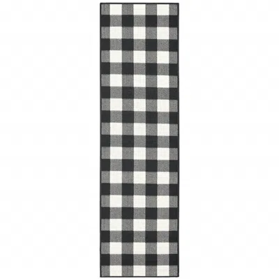 Homezia 2' X 8' Black And Ivory Indoor Outdoor Area Rug