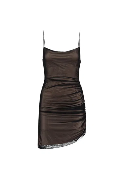 Gauge81 Perry Ruched Stretch-mesh Mini Dress In Black