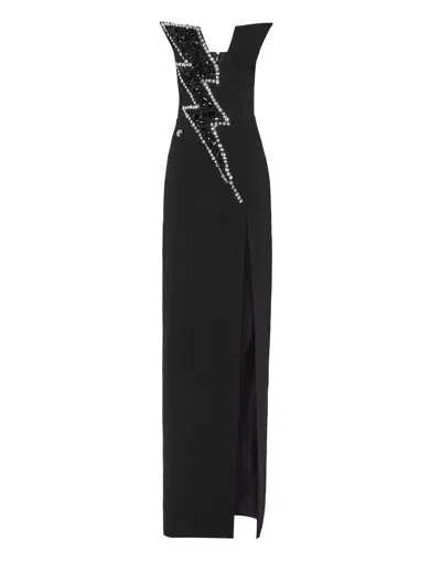 Philipp Plein Thunder Crystal-embellished Gown In Black