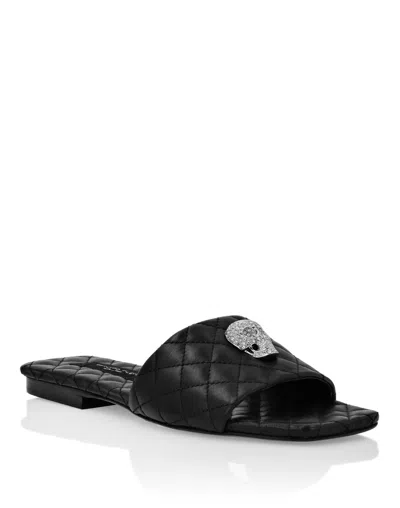 Philipp Plein Crystal-skull Flat Sandals In Black