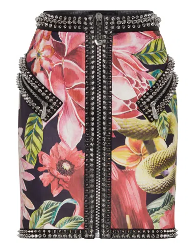 Philipp Plein Floral-print Mini Skirt In Black
