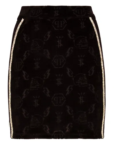 Philipp Plein Monogram Print Fitted Skirt In Black