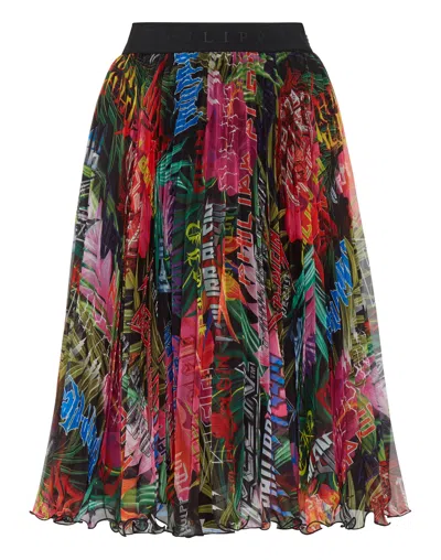 Philipp Plein Jungle Rock Print Pleated Skirt In Multi