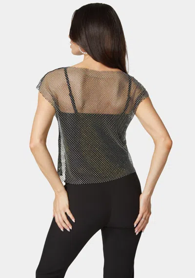 Bebe Rhinestone Fishnet Top With Knit Tank In Black