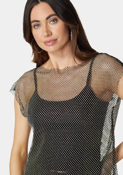 Bebe Rhinestone Fishnet Top With Knit Tank In Black