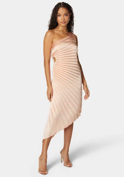 Bebe Pleated One Shoulder Gown In Peach