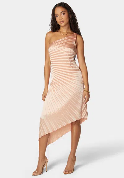 Bebe Pleated One Shoulder Gown In Peach