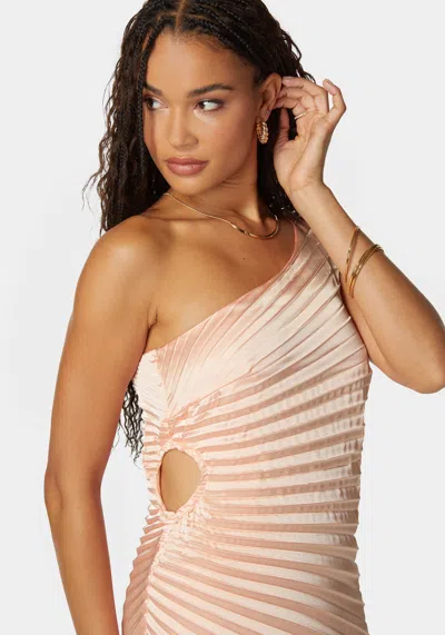Bebe Pleated One Shoulder Gown In Peach