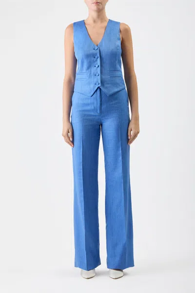 Gabriela Hearst Coleridge Vest In Aventurine Blue Virgin Wool And Silk Linen Twill In Sapphire