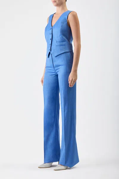 Gabriela Hearst Coleridge Vest In Aventurine Blue Virgin Wool And Silk Linen Twill In Sapphire