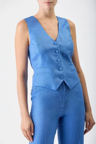 Gabriela Hearst Coleridge Vest In Aventurine Blue Virgin Wool And Silk Linen Twill In Sapphire
