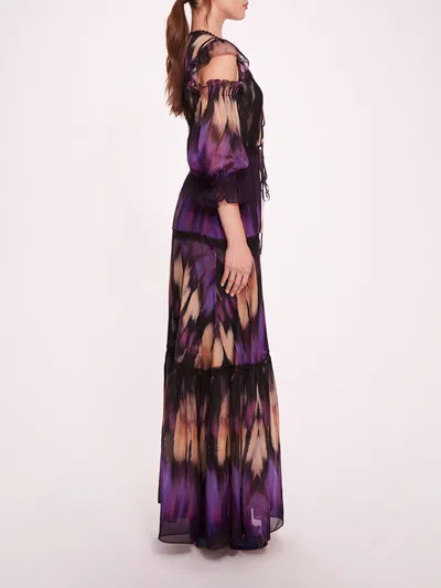 Marchesa Abstract Viscose Maxi Dress In Purple Multi