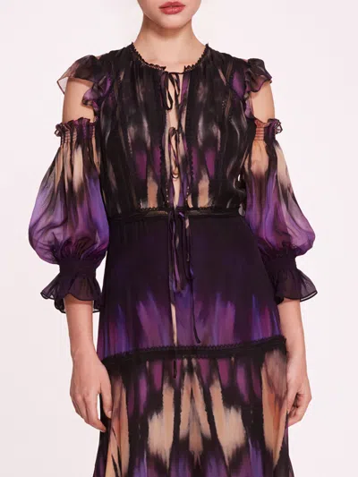 Marchesa Abstract Viscose Maxi Dress In Purple Multi