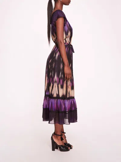 Marchesa Abstract Viscose Midi Dress In Purple Multi