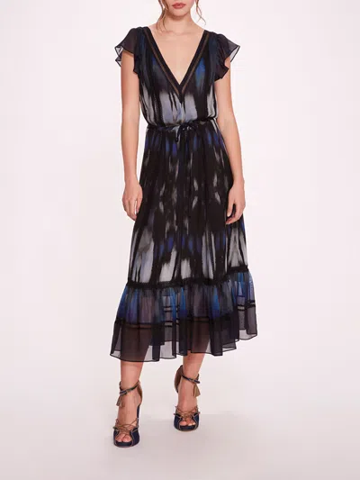 Marchesa Abstract Viscose Midi Dress In Blue Multi