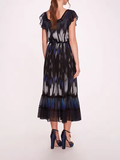 Marchesa Abstract Viscose Midi Dress In Blue Multi