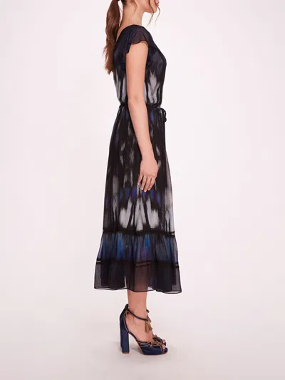 Marchesa Abstract Viscose Midi Dress In Blue Multi