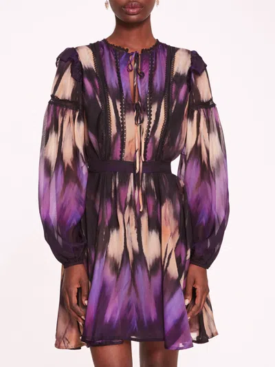 Marchesa Abstract Viscose Mini Dress In Purple Multi