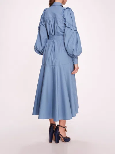 Marchesa Rosette Ruffle Midi Dress In Denim Blue