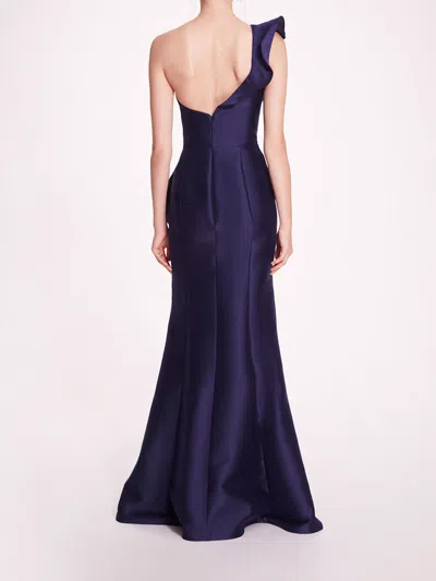 Marchesa Silk Mikado Gown In Navy