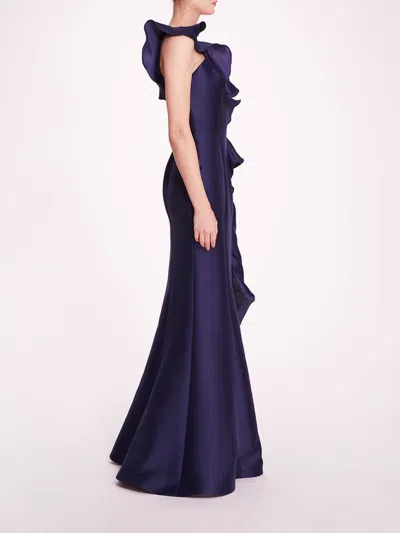 Marchesa Silk Mikado Gown In Navy