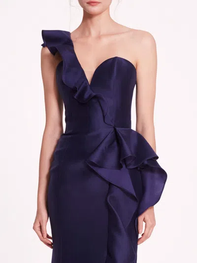 Marchesa Silk Mikado Gown In Navy