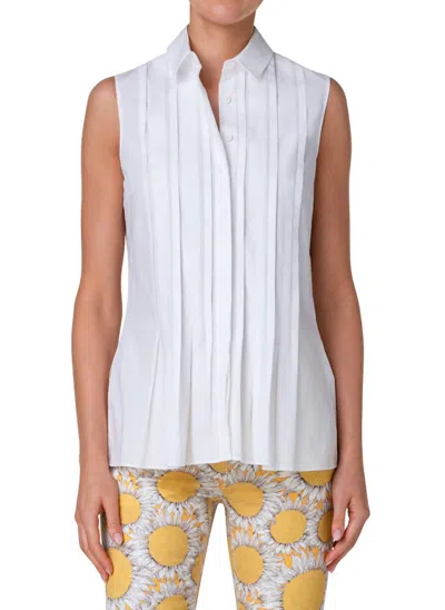Akris Punto Pleated Cotton Popeline Blouse In White