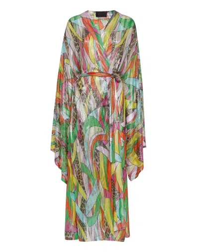 Philipp Plein Knit Lurex Kaftan Rainbow Patchwork In Multi