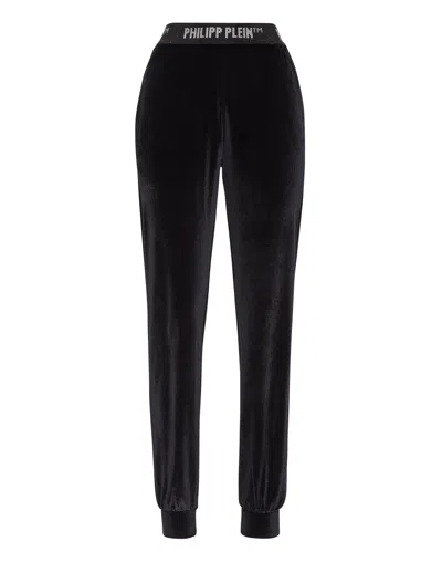 Philipp Plein Crystal-embellished Logo-waistband Joggers In Black
