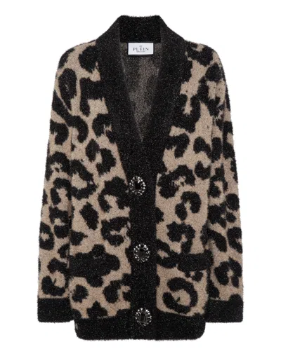 Philipp Plein Leopard-print Lurex Cardigan In Multi