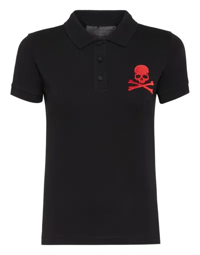 Philipp Plein Skull-patch Polo Shirt In Black
