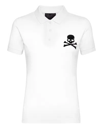 Philipp Plein Skull-patch Polo Shirt In White