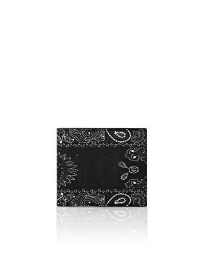 Philipp Plein Leather French Wallet Paisley Gothic Plein In Black