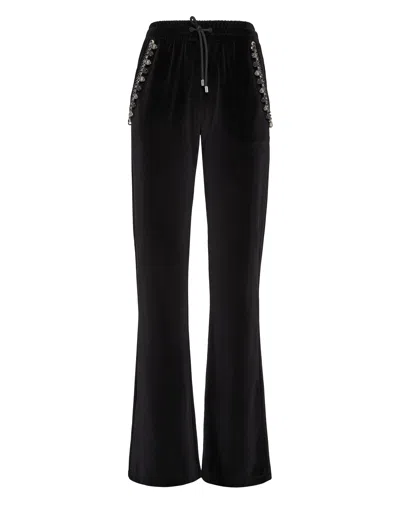 Philipp Plein Crystal Cable Detail Velvet Track Pants In Black