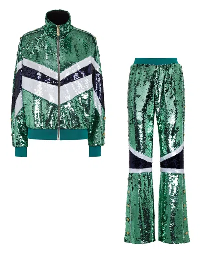 Philipp Plein Top/trousers Tracksuit With Crystals In Green