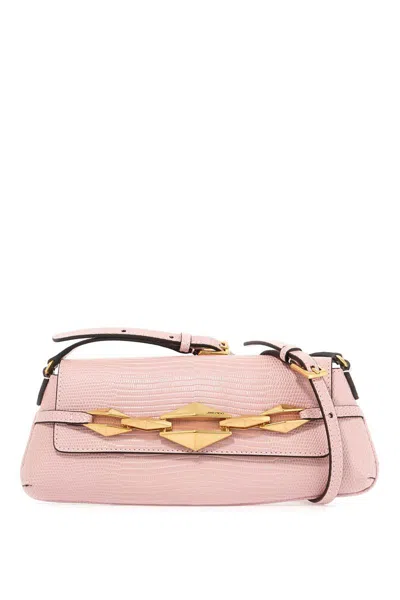 Shop Jimmy Choo Leather Lizard Print Diamond Shoulder Bag In Rosa