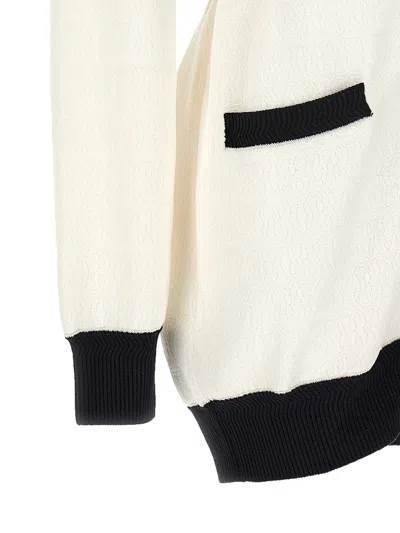 Bally Logo Jacquard Belted Cardigan In White/black