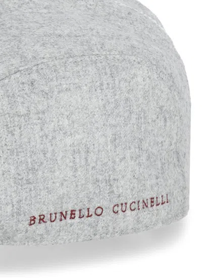 Brunello Cucinelli Men's Logo Wool Hat In Grey