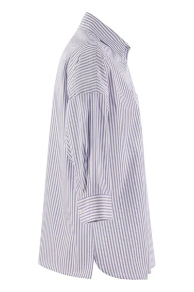 Shop Weekend Max Mara Giralda - Soft Poplin Shirt In White/blue