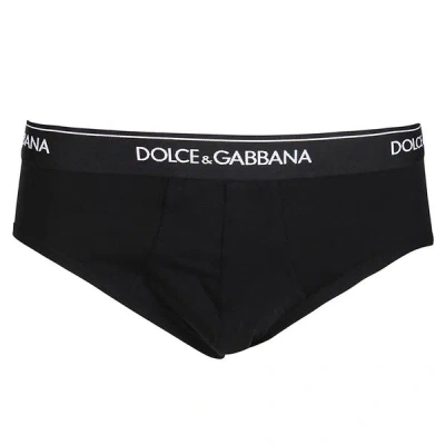 Dolce & Gabbana Set Of Two Cotton Briefs With Logoed Elastic Band In Black