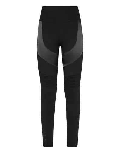 Philipp Plein Panelled Cotton Leggings In Black