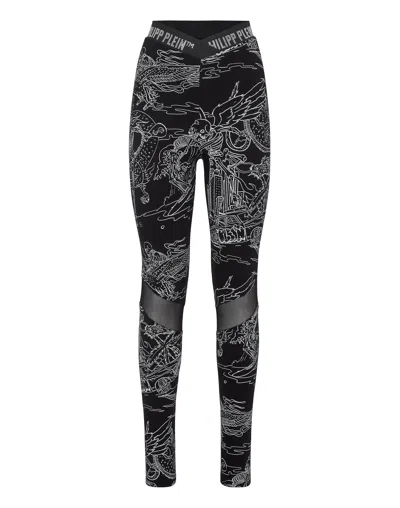 Philipp Plein High-waist Tattoo-print Leggings In Black