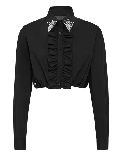 PHILIPP PLEIN POPELINE CROPPED SHIRT LS 
