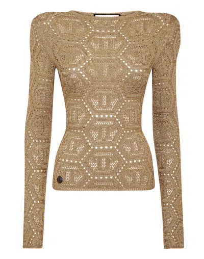 PHILIPP PLEIN LUREX PADDED SHOULDER SWEATER HEXAGON 