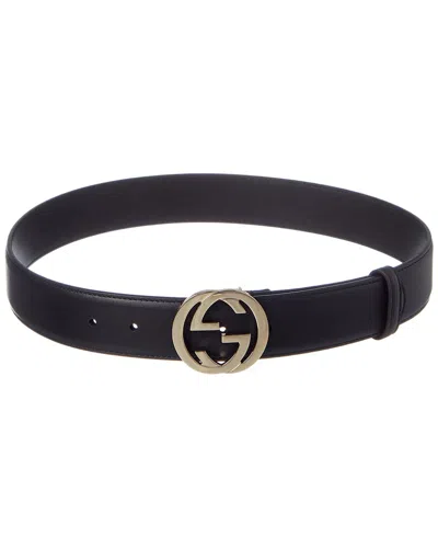 Gucci Interlocking G Buckle Leather Belt In Black