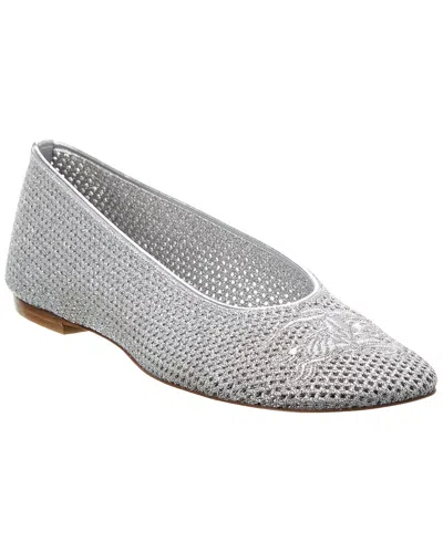 Burberry Embroidered Metallic Mesh Ballerina Flats In Silver