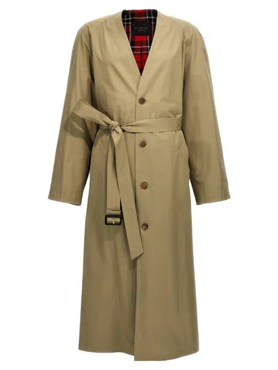 Balenciaga Check Lining Oversize Trench Coat In Beige