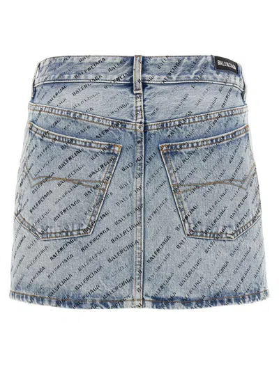 Shop Balenciaga Logo Denim Skirt In Blue