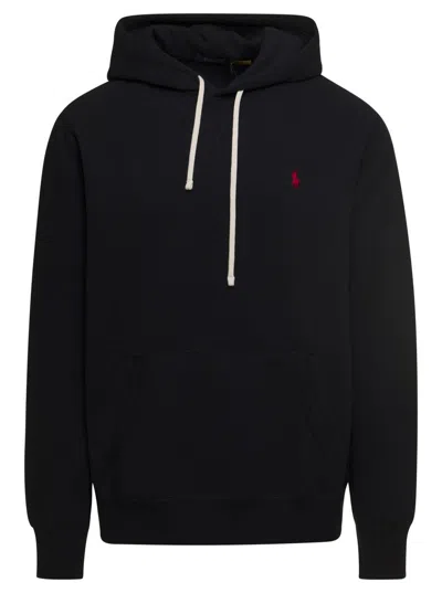 Shop Polo Ralph Lauren Black Hoodie With Contrasting Logo Embroidery In Cotton Man